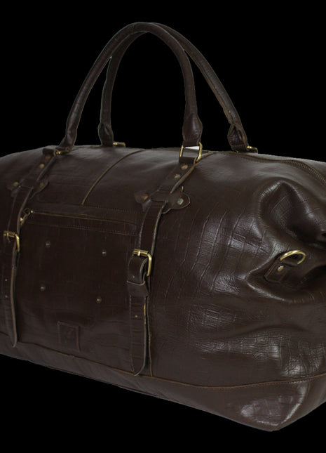 Klassieke leren weekendtas in prachtige bruine croco print