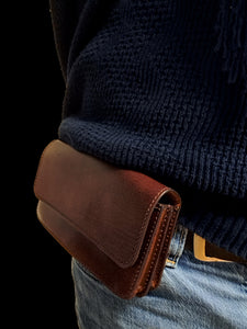 Telefoon tasje voor aan de riem dubbel vaks brandy (brown)