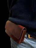 Telefoon tasje voor aan de riem dubbel vaks brandy (brown)