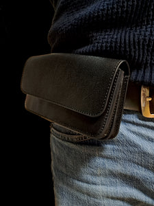 Telefoon tasje voor aan de riem leer dubbel vaks classic black