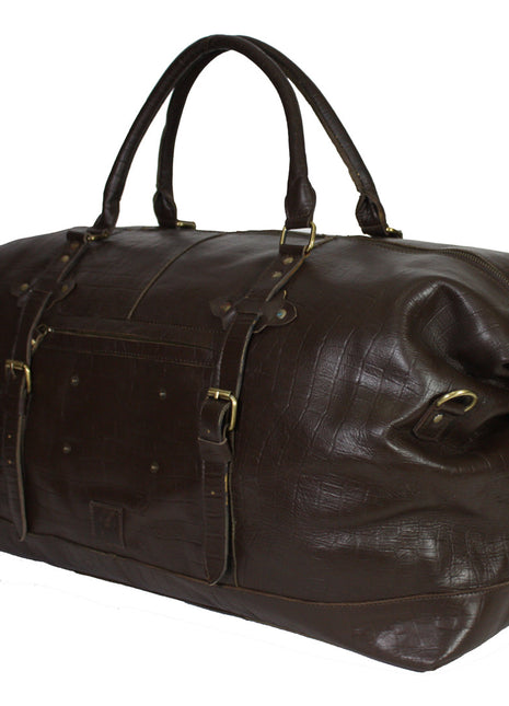 Klassieke leren weekendtas in prachtige bruine croco print
