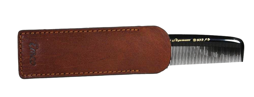 Kam etui leer cognac klassiek (kwaliteit)