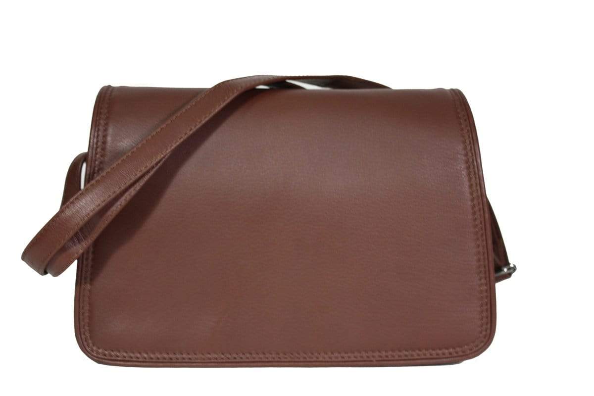 Stewardess 3 vakken tas cognac leder