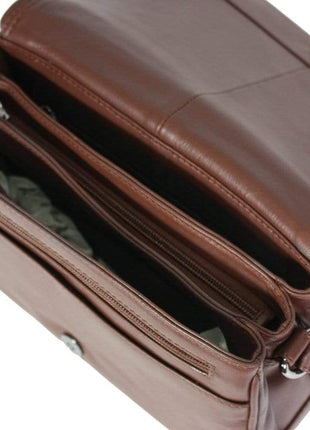 Stewardess 3 vakken tas cognac leder