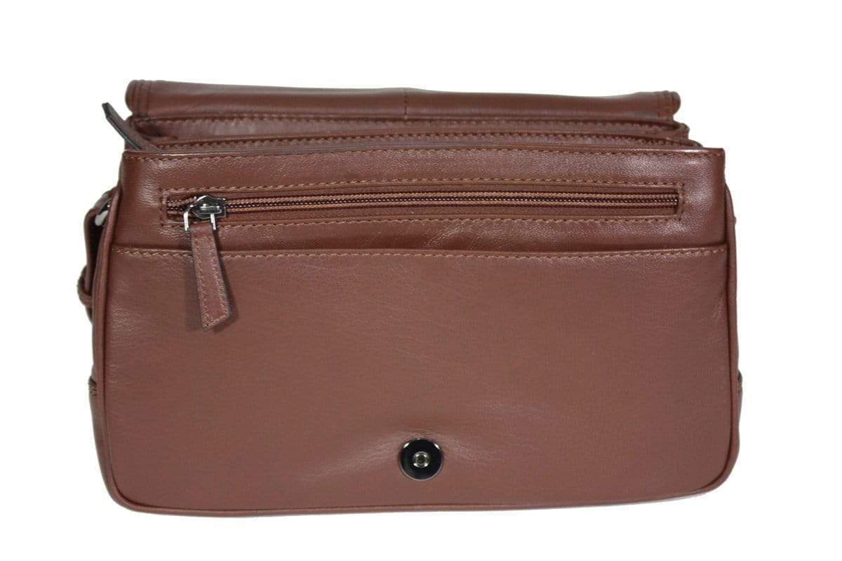 Stewardess 3 vakken tas cognac leder