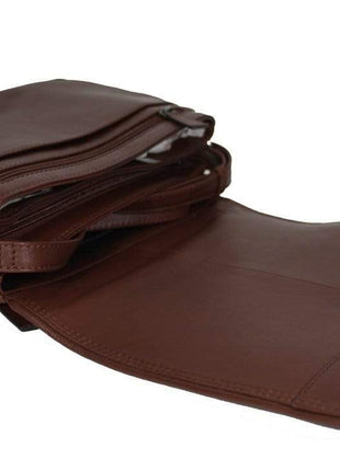 Stewardess 3 vakken tas cognac leder